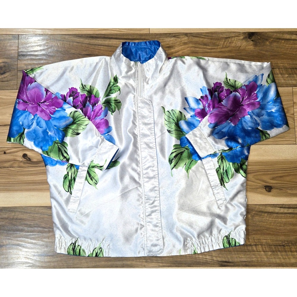 La Phia Reversible Jacket Womens Multicolor Floral on White / Blue Size‎ L